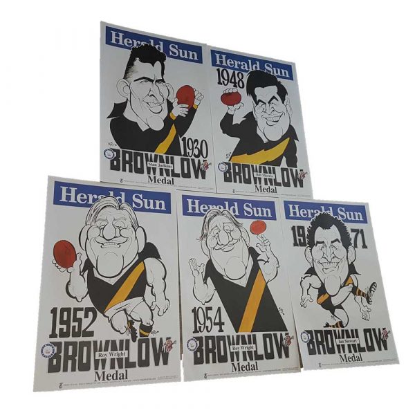 Weg Poster Set Richmond Tigers X 5 1930 ~ 1971 Brownlow Weg Set Stewart