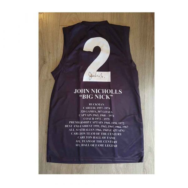 John Nicholls Big Nick Legend Career Hand Signed Carlton Football Jumper