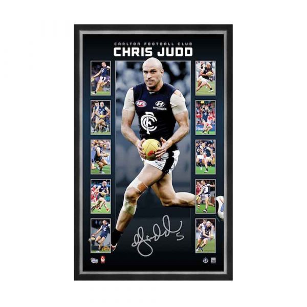 New Official Afl Carlton Blues Hand Signed Chris Judd Vertiramic Print Framed
