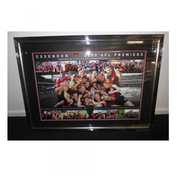 ESSENDON 2000 PREMIERS JAMES HIRD & KEVIN SHEEDY SIGNED & FRAMED PRINT