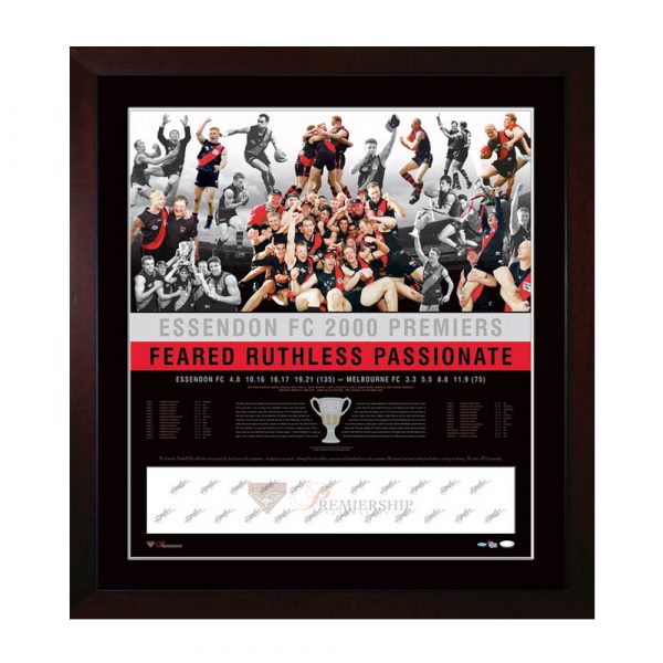 ESSENDON PREMIERS PREMIERSHIP 2000 TEAM SIGNED & FRAMED LIMITED EDITION PRINT