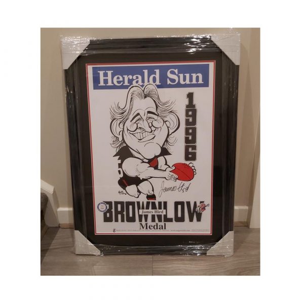 WEG POSTER ESSENDON JAMES HIRD SIGNED 1996 BROWNLOW POSTER FRAMED