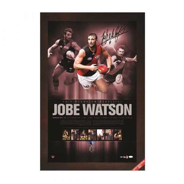 AFL ESSENDON JOBE WATSON SIGNED & FRAMED BROWNLOW MEDAL PRINT