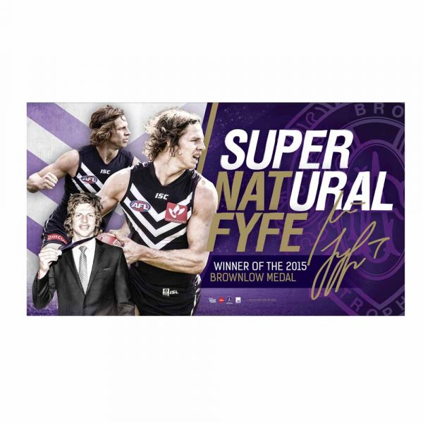 FREMANTLE DOCKERS NAT FYFE 2015 SIGNED BROWNLOW PRINT UNFRAMED
