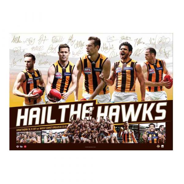 2015 HAWTHORN HAWKS PREMIERSHIP PREMIERS SIGNED HAIL THE HAWKS PRINT