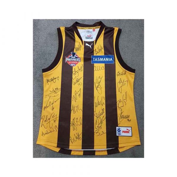 2008 HAWTHORN HAWKS PREMIERSHIP PREMIERS SIGNED JUMPER 22 + COACH
