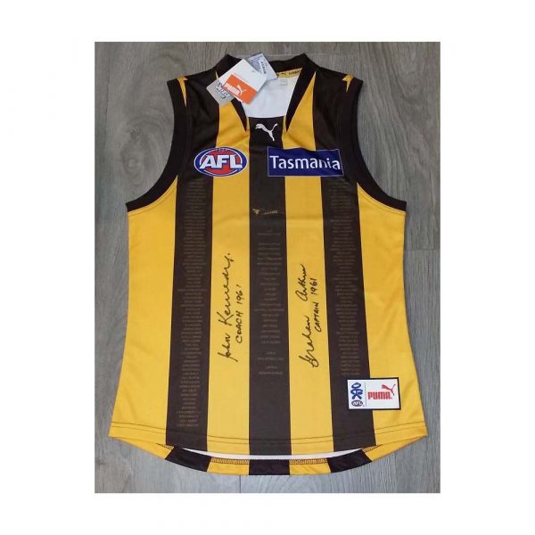 HAWTHORN 50 YEAR JUMPER SIGNED GRAHAM ARTHUR JOHN KENNEDY PREMIERSHIP