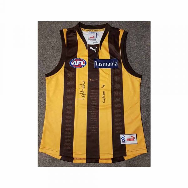 HAWTHORN HAWKS 50 YEAR JUMPER SIGNED BY LEIGH MATTHEWS PREMIERSHIP CAPTAIN