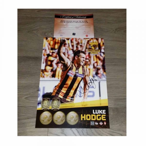 OFFICIAL HAWTHORN HAWKS HAND SIGNED LUKE HODGE BACK TO BACK PRINT