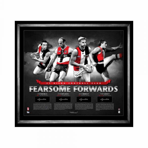 ST KILDA FEARSOME FORWARDS LOCKETT RIEWOLDT MILNE LOWE SIGNED FRAMED