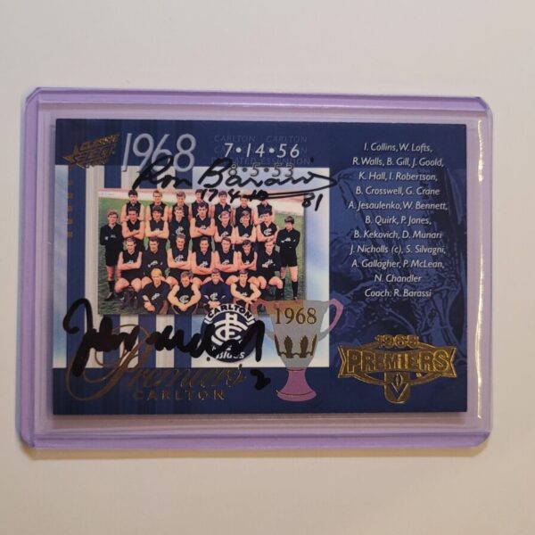 CARLTON BLUES - RON BARASSI JOHN NICHOLLS SIGNED 1968 PREMIERSHIP COMMEMORATIVE