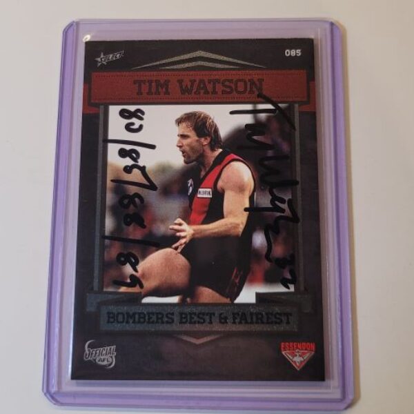 ESSENDON BOMBERS - TIM WATSON SIGNED AFL SELECT 140 YEARS CARD BEST & FAIREST