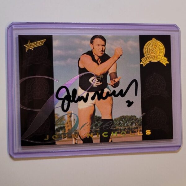 CARLTON BLUES - JOHN NICHOLLS SIGNED AFL SELECT 1996 HALL OF FAME LEGEND CARD