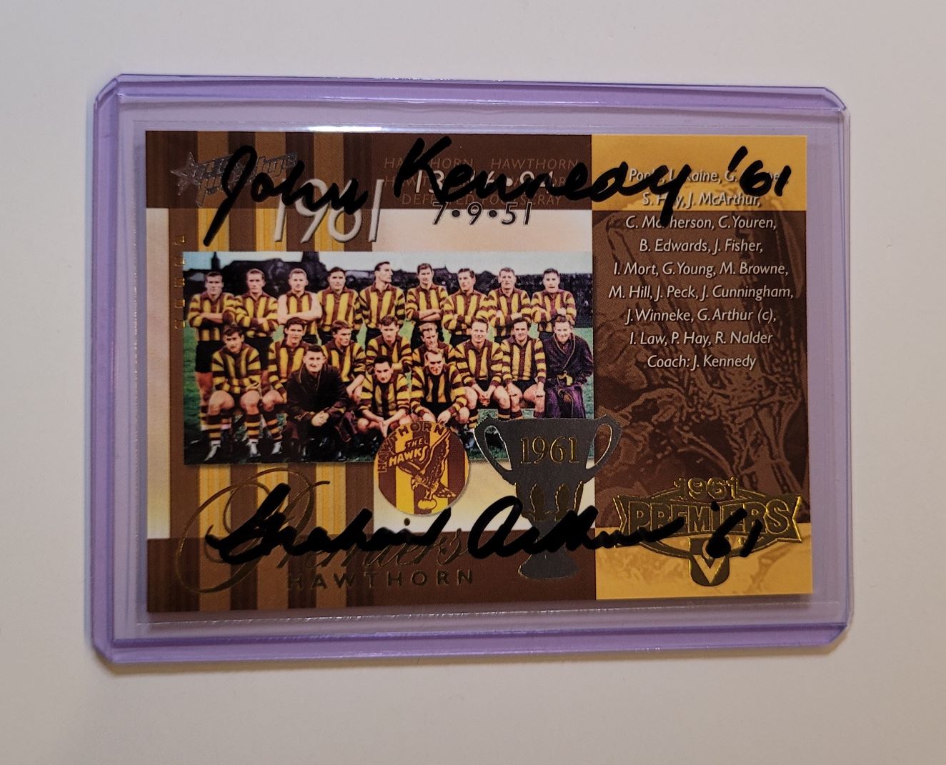 HAWTHORN - GRAHAM ARTHUR JOHN KENNEDY SNR SIGNED 1961 PREMIERSHIP CARD ...