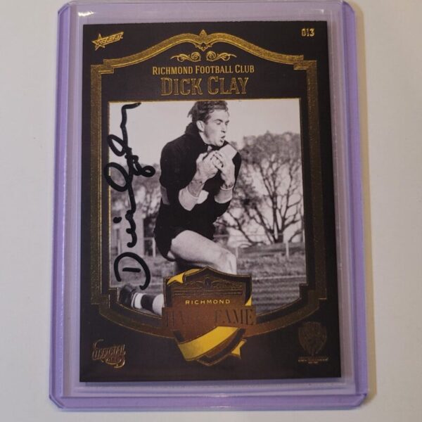 RICHMOND TIGERS - DICK CLAY SIGNED AFL SELECT HALL OF FAME CARD TIGERS