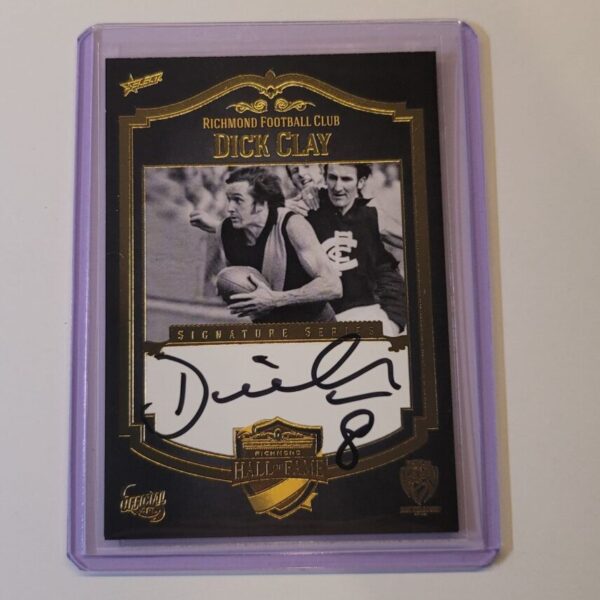 RICHMOND TIGERS - DICK CLAY SIGNED AFL SELECT HALL OF FAME SIGNATURE SERIES CARD