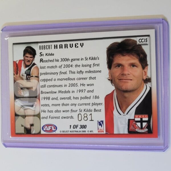 ST KILDA SAINTS - ROBERT HARVEY SIGNED AFL SELECT 2005 300 GAME CASE CARD