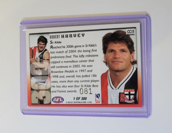 ST KILDA SAINTS - ROBERT HARVEY SIGNED AFL SELECT 2005 300 GAME CASE CARD - Image 2
