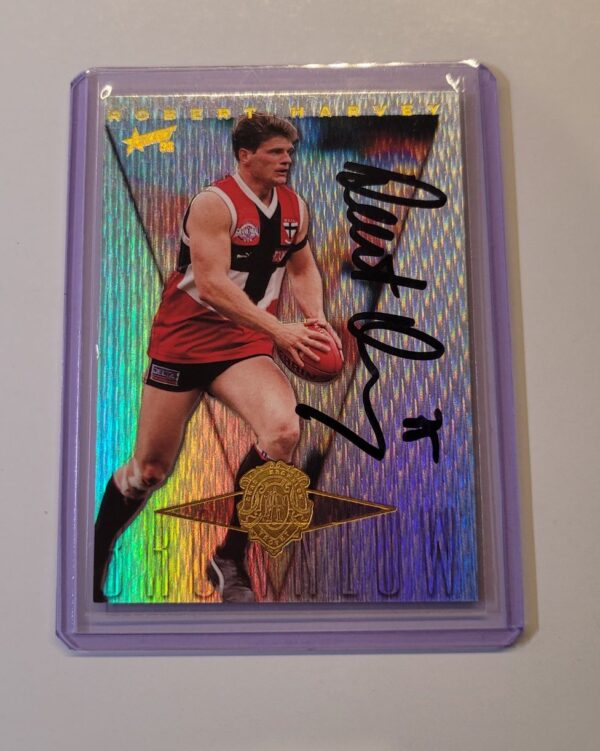ST KILDA SAINTS - ROBERT HARVEY SIGNED 1998 AFL SELECT 1997 BROWNLOW MEDAL CARD