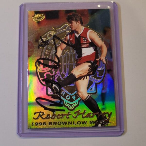 ST KILDA SAINTS - ROBERT HARVEY SIGNED 1999 AFL SELECT 1998 BROWNLOW MEDAL CARD