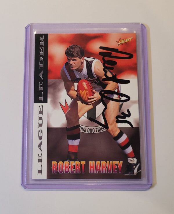 ST KILDA SAINTS - ROBERT HARVEY SIGNED AFL SELECT 1996 LEAGUE LEADERS CARD