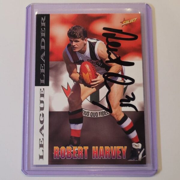 ST KILDA SAINTS - ROBERT HARVEY SIGNED AFL SELECT 1996 LEAGUE LEADERS CARD