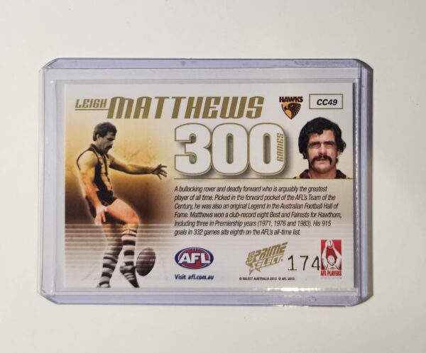 2013 AFL SELECT PRIME HAWTHORN HAWKS LEIGH MATTHEWS CASE CARD #174 CC49 - Image 2