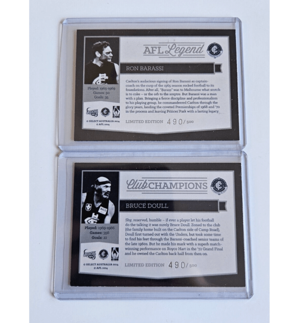 CARLTON 150 YEARS HALL OF FAME 2 CARD BRUCE DOULL & RON BARASSI SIGNATURE #490 - Image 2