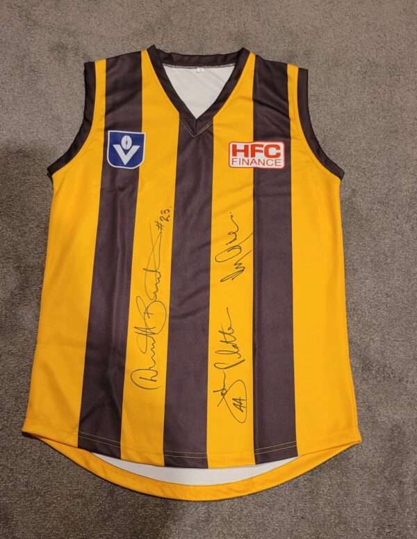 DERMOTT BRERETON GARY AYRES & JOHN PLATTEN HAND SIGNED HAWTHORN JUMPER