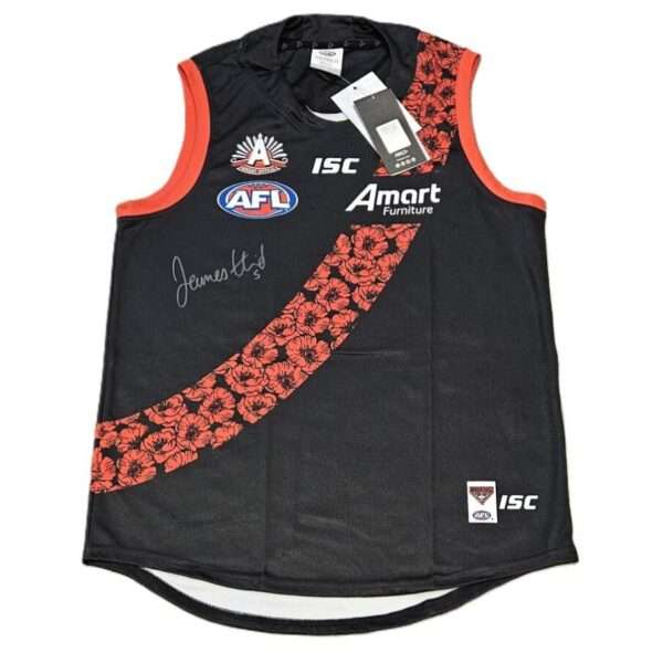 JAMES HIRD HAND SIGNED ESSENDON BOMBERS AFL FOOTBALL JUMPER RARE ANAZC JUMPER