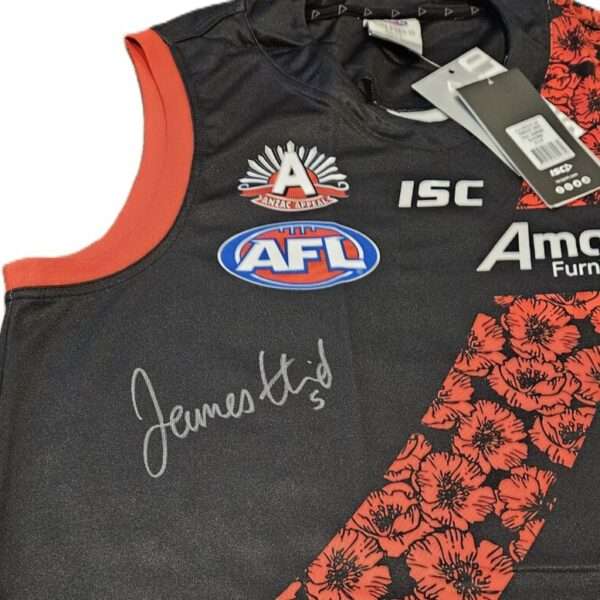 JAMES HIRD HAND SIGNED ESSENDON BOMBERS AFL FOOTBALL JUMPER RARE ANAZC JUMPER